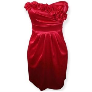 BCX RED STRAPLESS SATIN DRESS SZ.1 EUC